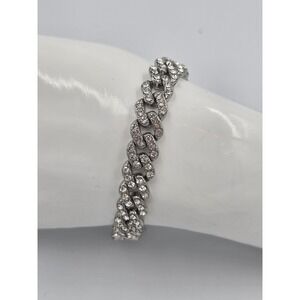 Iced Out‎ Cuban Link Chain Bracelet Silver Tone Pave CZ Fashion Bling Bracelet